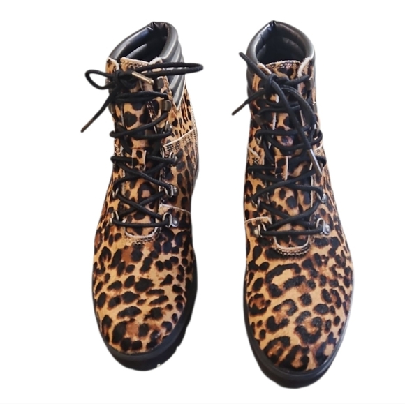 New Timberland London Square Leopard Calf Hair Hiker Boots 9 - Picture 11 of 16
